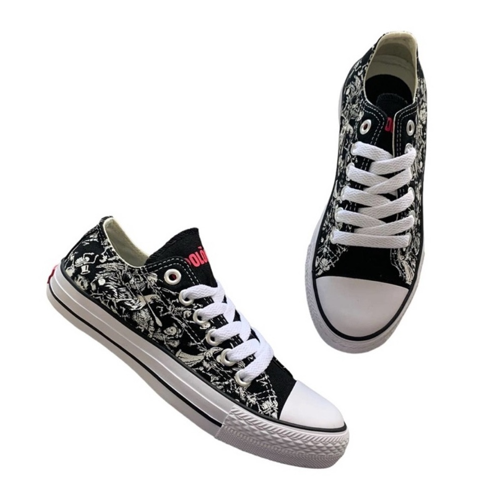 Espolon Tequila Exclusive Black and White Skeleton Print Canvas Low Top Sneakers